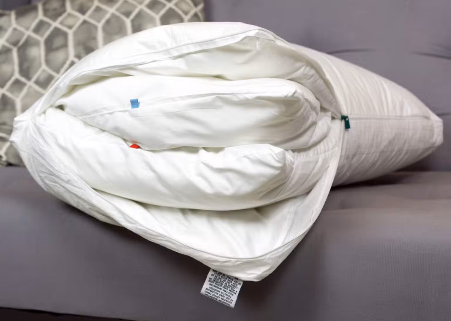 Sleepgram pillow side view showing zipper