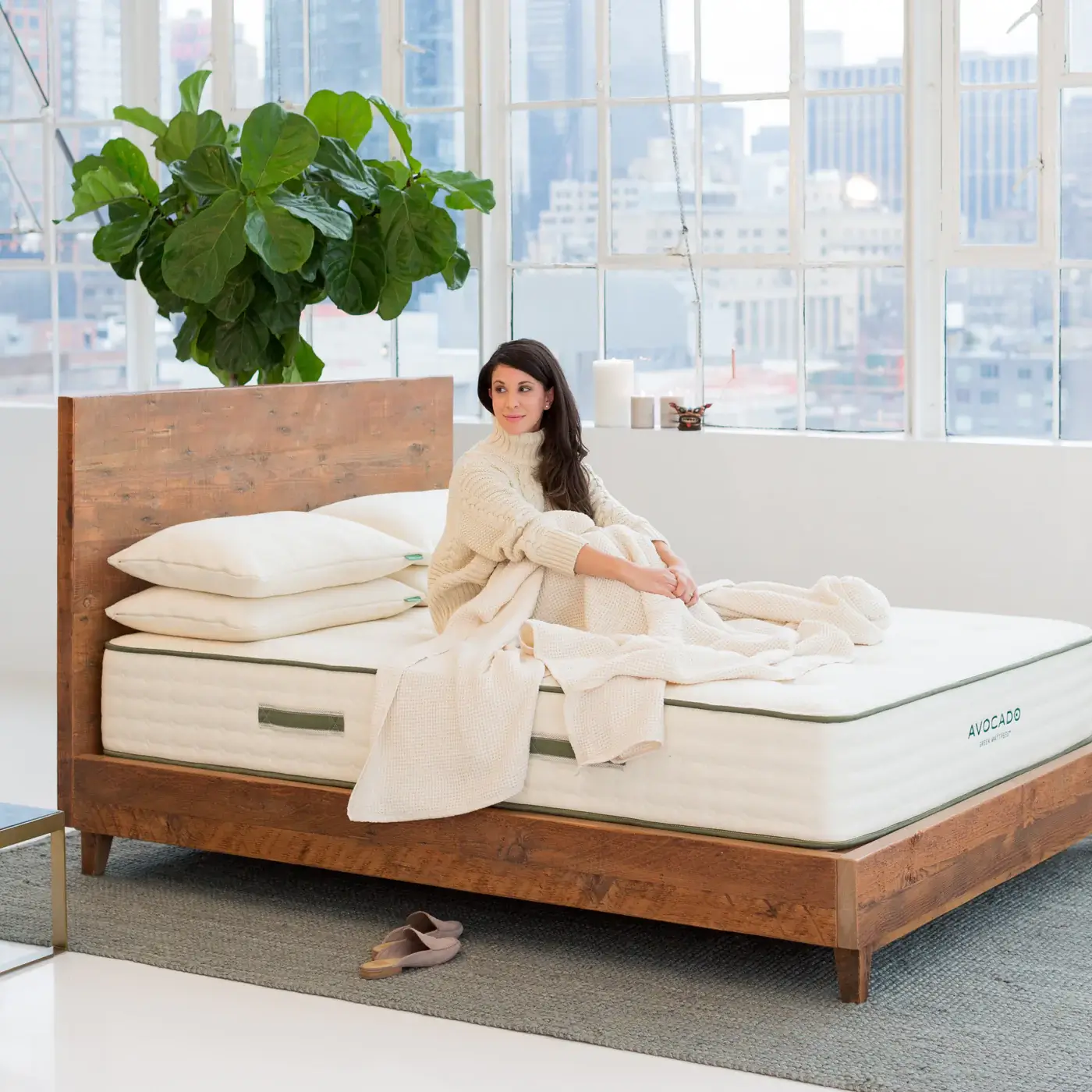 Reclaimed Wood Natural Bed Frames | Avocado Green Mattress