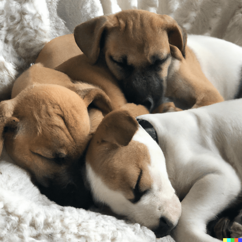 Puppies sleeping on a bed