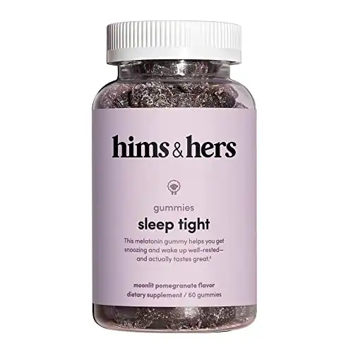 HIMS & HERS Sleep Tight melatonin Gummy Vitamins with Chamomile and l-theanine, Gluten Free, Moonlit Pomegranate Berry Flavor, 60 Count