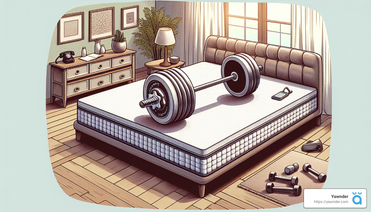 a bed with weights on it