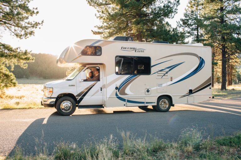 a rv parked on the side of a road