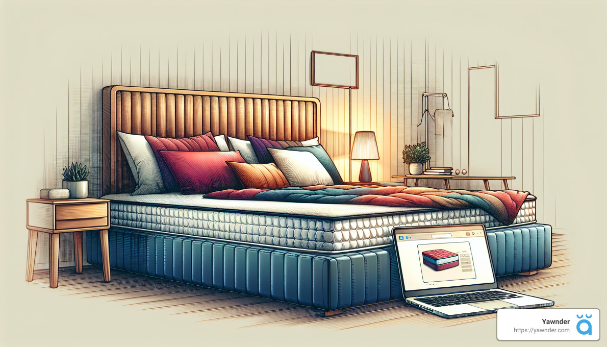 a bed with a laptop