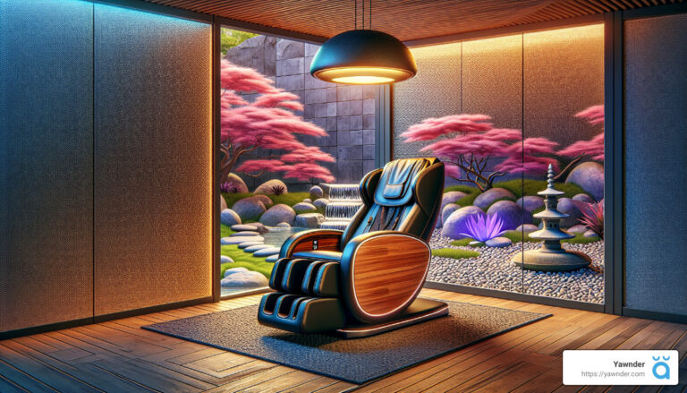 a massage chair in a room with a waterfall