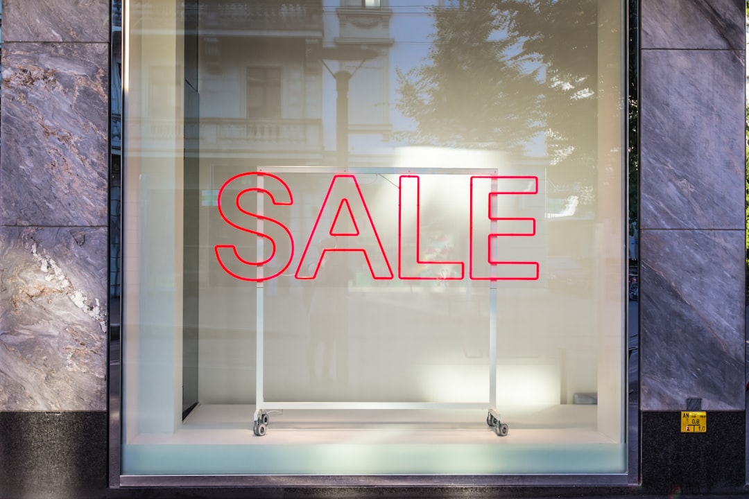 a store window with a sign