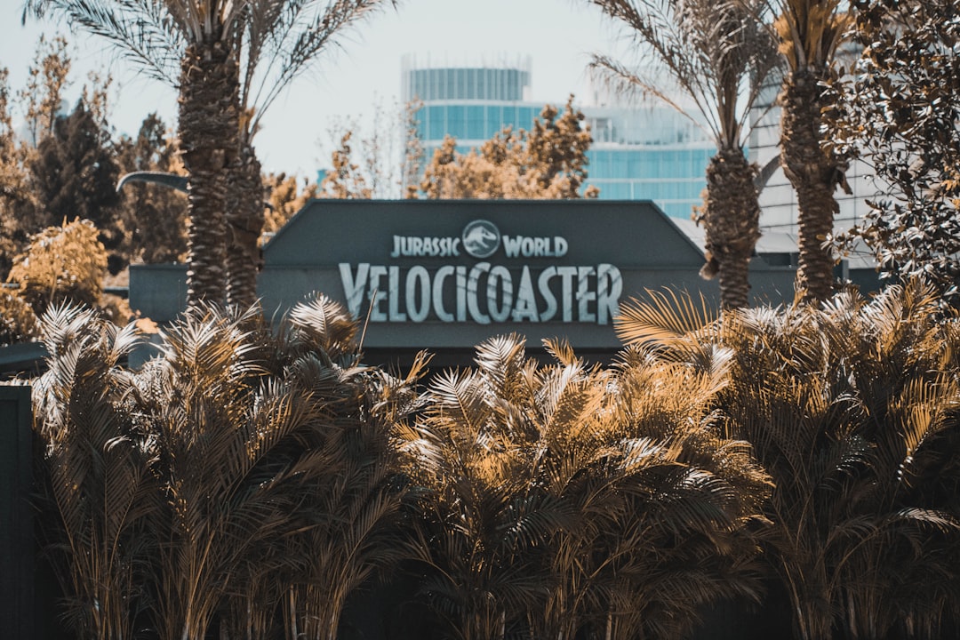 a group of palm trees in front of a building