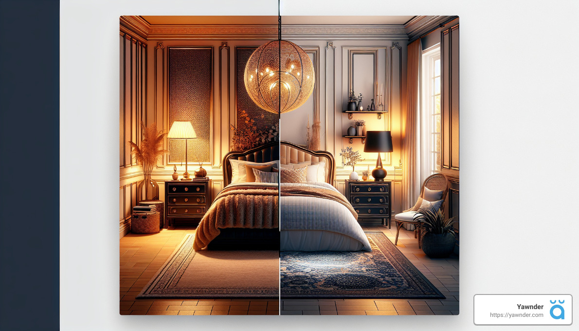 a bedroom with a bed and a lamp