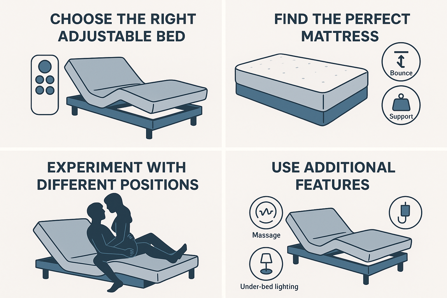 Adjustable Bed: Must-Have Tips for Effortless Sex in 2025 1 Yawnder illustration of adjustable bed angles for intimacy and comfort
