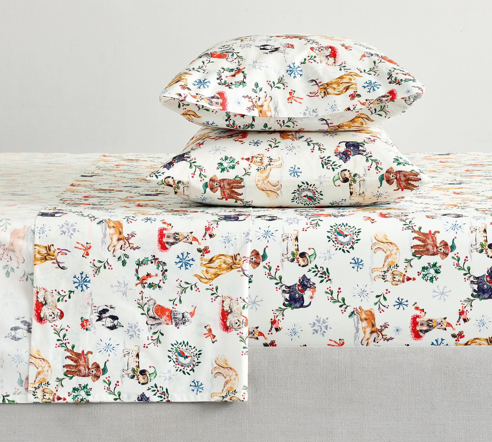 Pottery Barn Christmas dog print flannel sheets