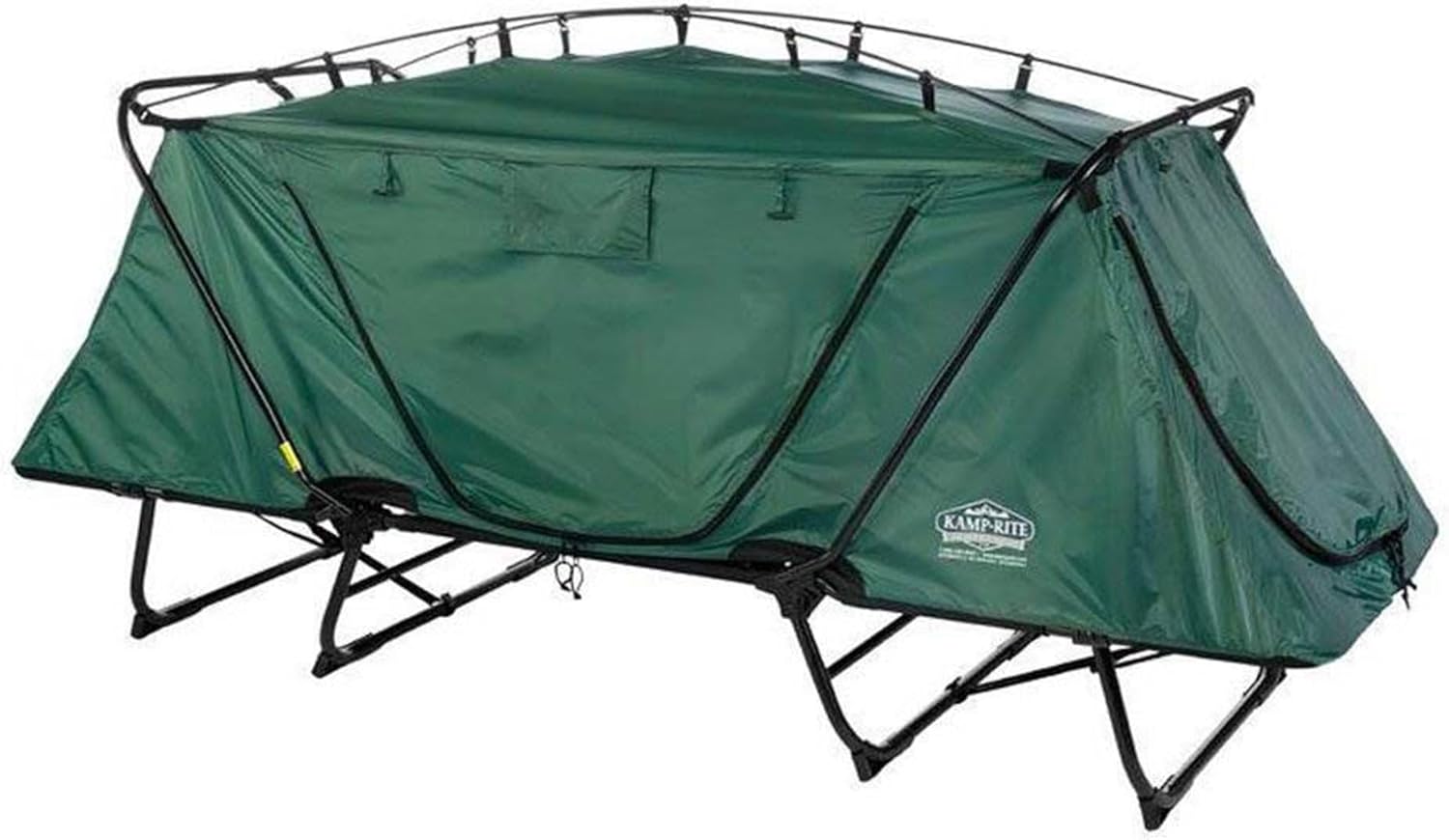 Kamp Rite Oversize Tent Cot set up with tent body and rain fly