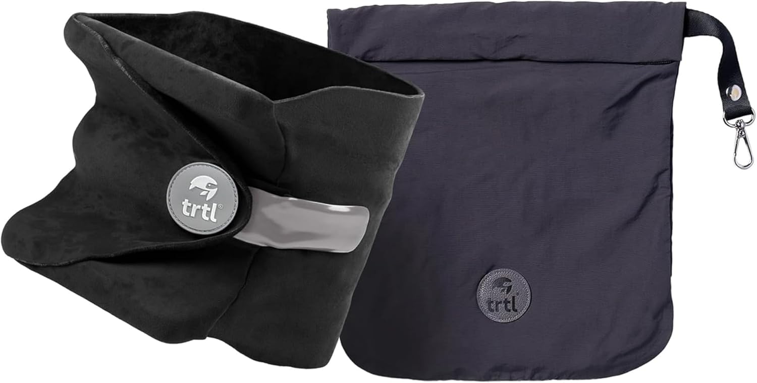 Trtl travel pillow wrapped like a scarf with side frame