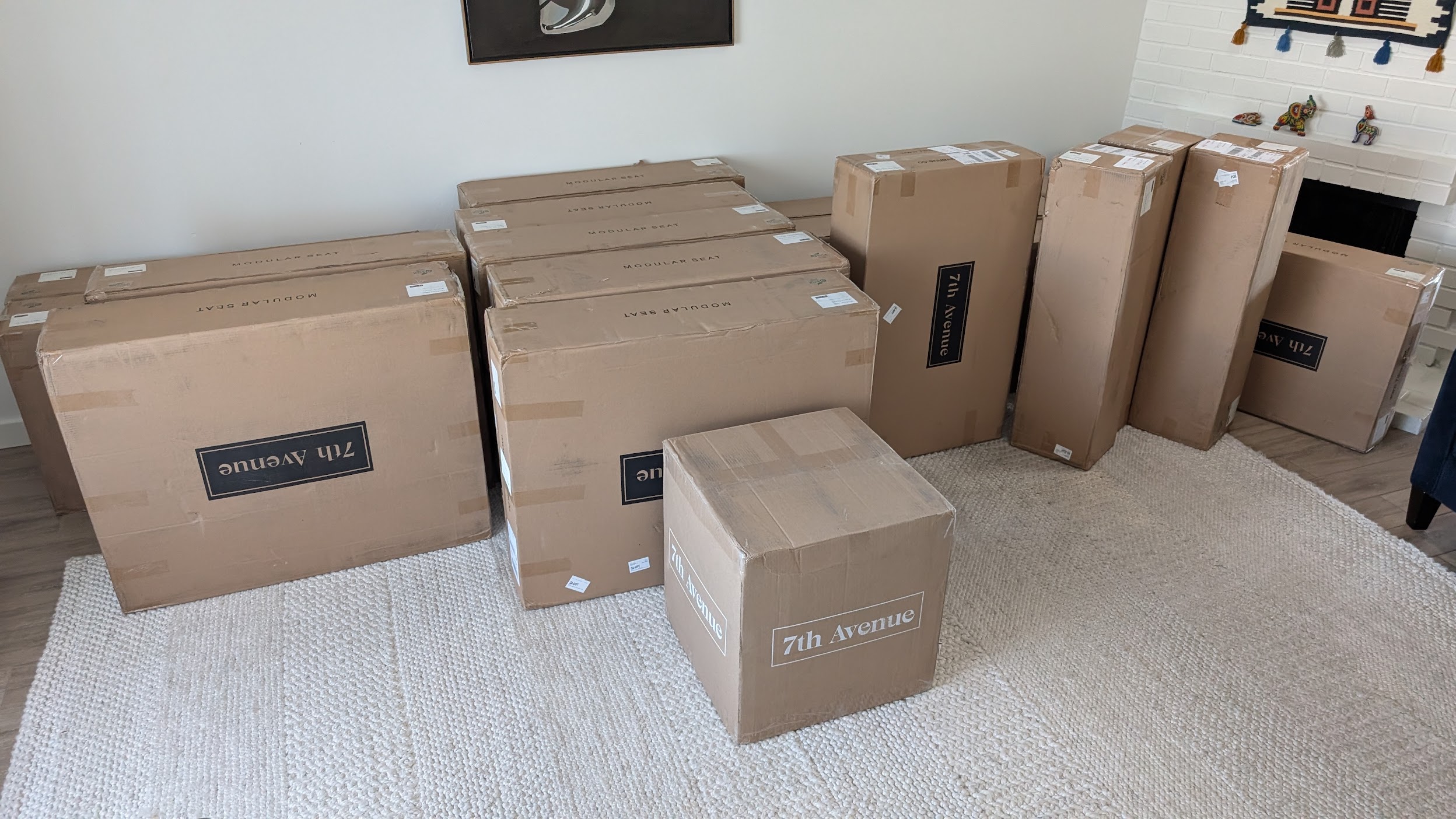 7th Avenue sectional delivered in modular boxes