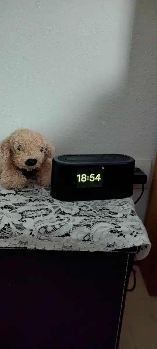 Loftie speaker and controls used for sleep sounds and alarms