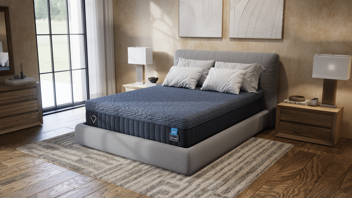 Technogel 3D Pro Hybrid mattress corner showing cooling cover and coil edge