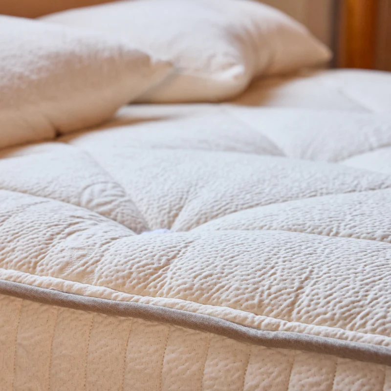 Close up of organic cotton cover on Avocado Wool Mattress