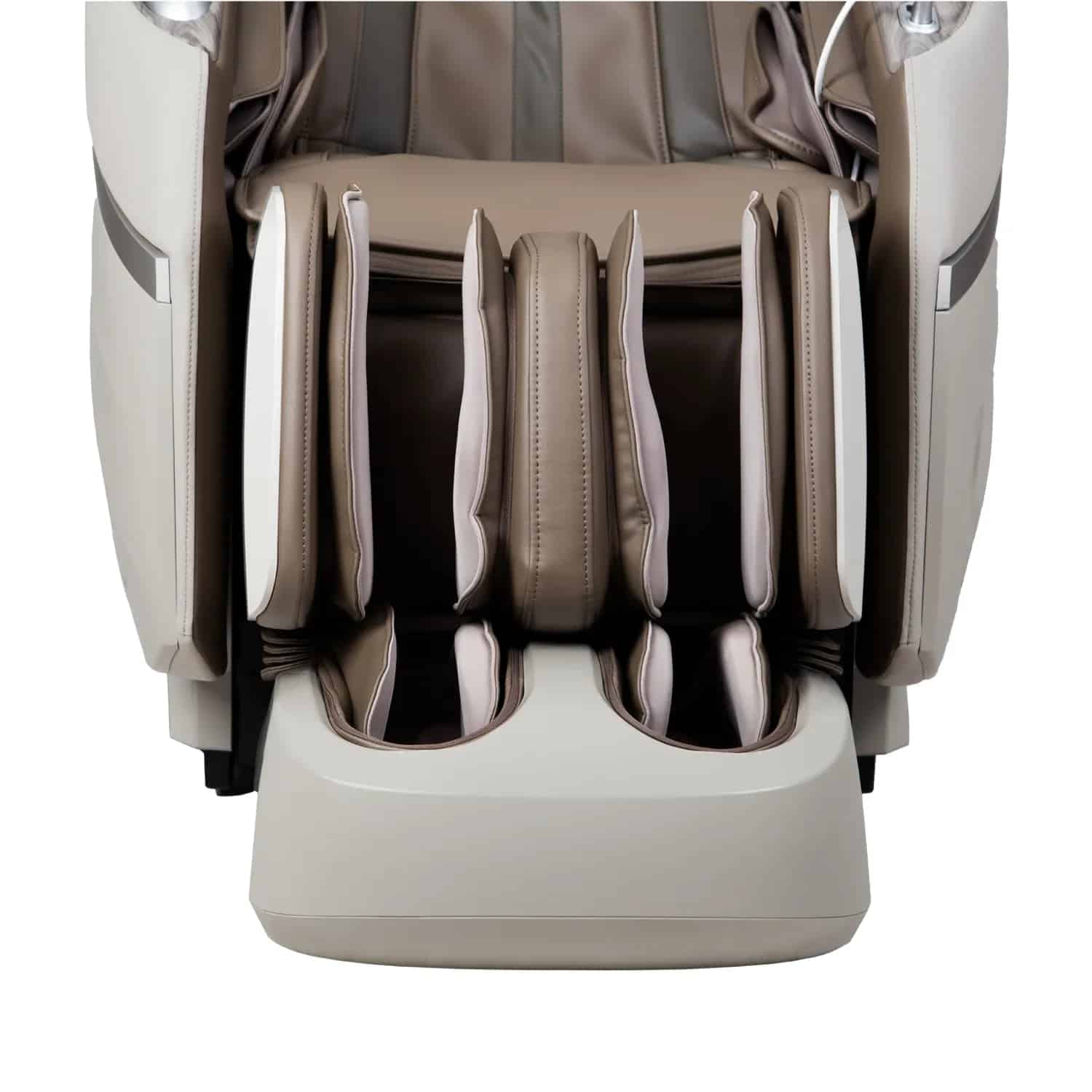 Teupe massage chair foot and leg rest in light brown and cream leather