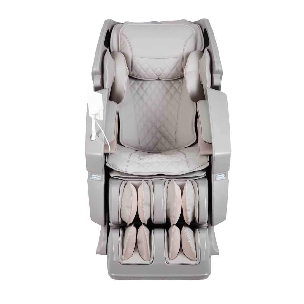 Vito light gray massage chair with quilted diamond pattern and foot massager