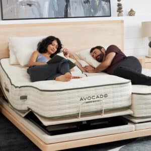 Avocado Green organic latex mattress on platform bed