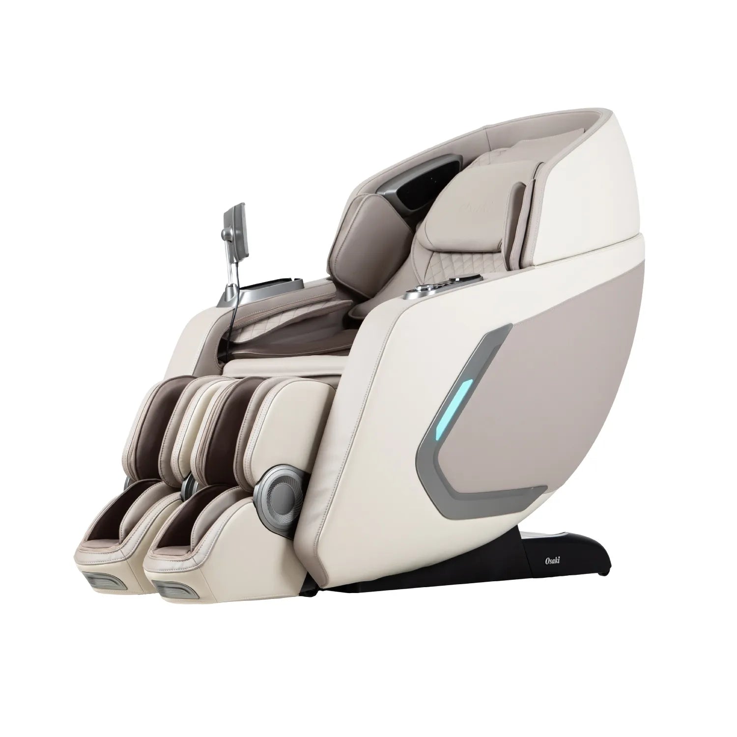 Bravo Duo Flex massage chair in taupe and cream with brown interior accents