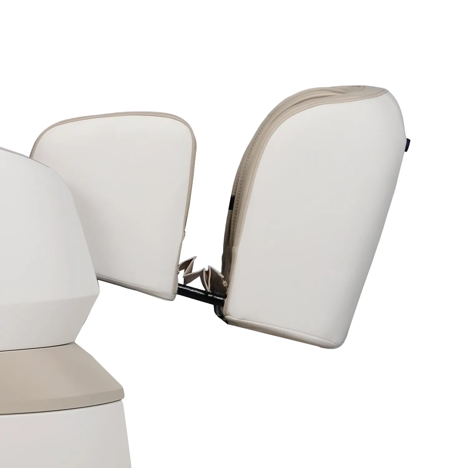 Oasis massage chair footrest components in white and light beige against a white background.
