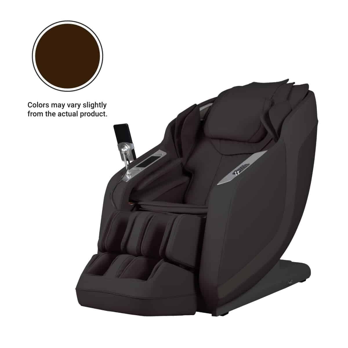 Osaki Helix LE massaging chair in brown with silver accents and integrated controls