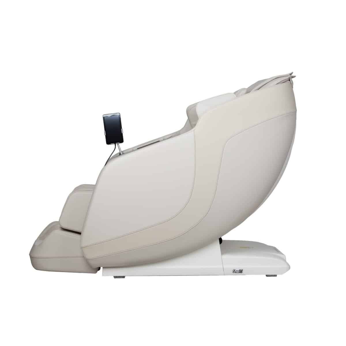 Osaki Helix LE massage chair in taupe, shown from a side view.