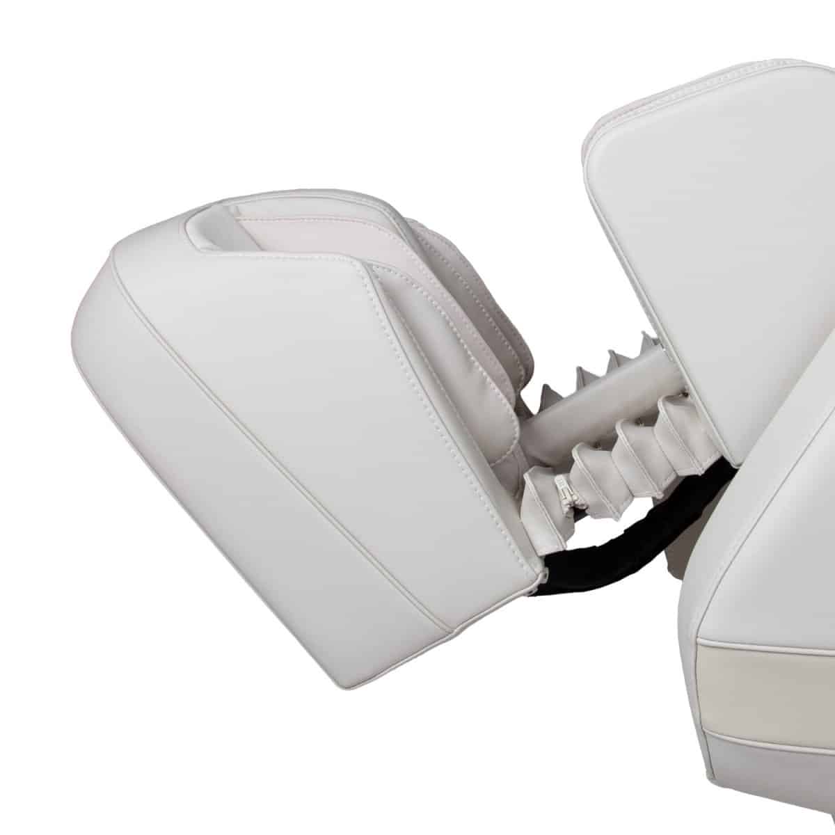 Close-up of the taupe Osaki Helix LE massage chair headrest and lower back section