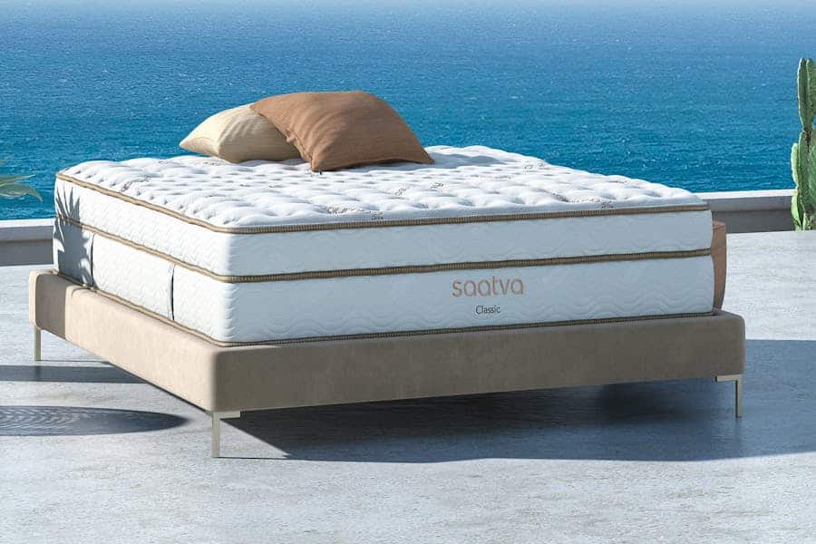 Saatva Classic innerspring mattress on bed frame