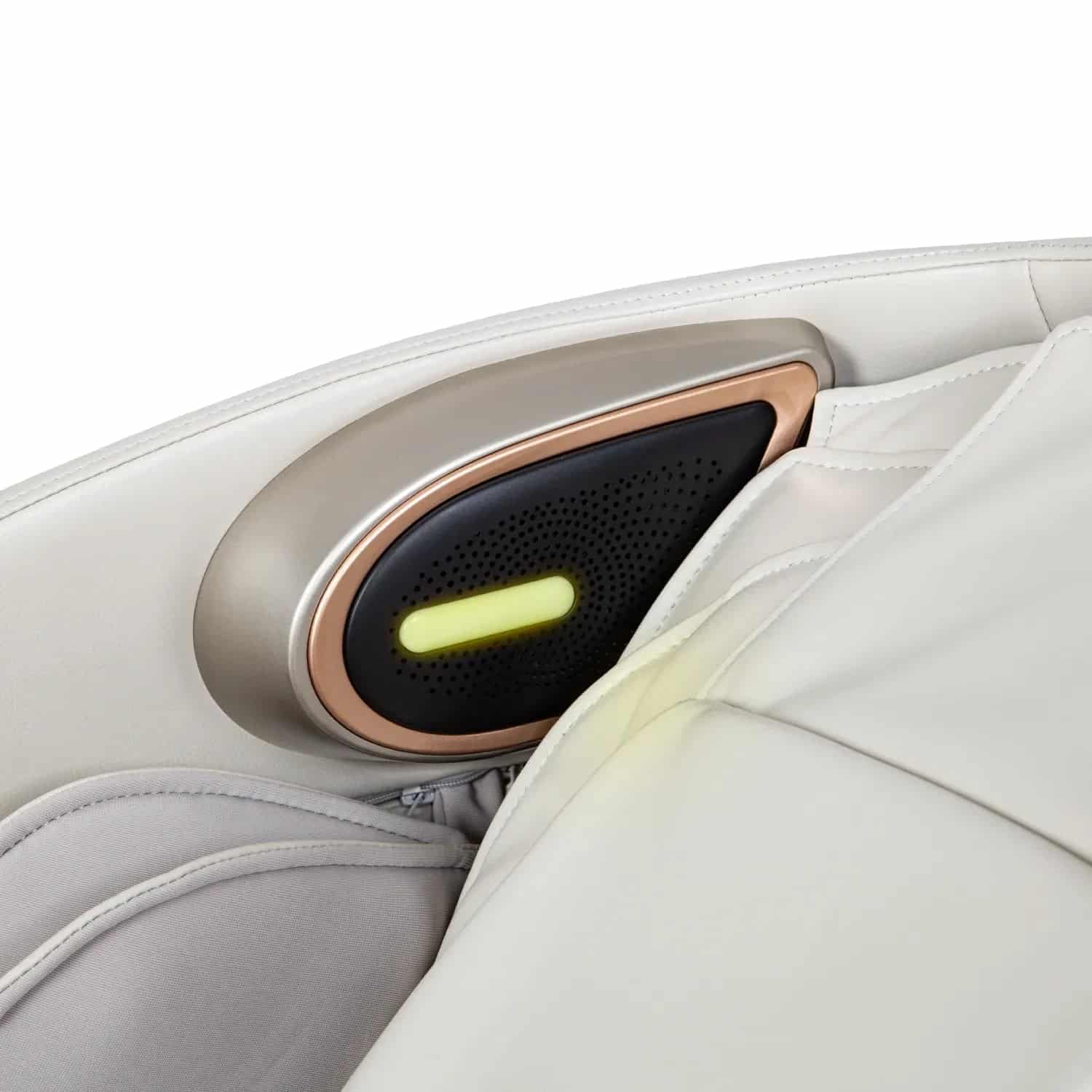 Sapphire speaker with glow lighting in a white massage chair