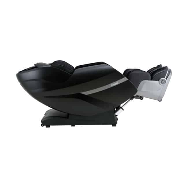 Black Osaki Solo flex zero gravity massage chair with white accents on side.