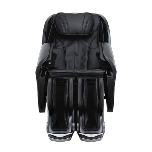Black faux leather Solo Flex full body massage chair with shiny armrests