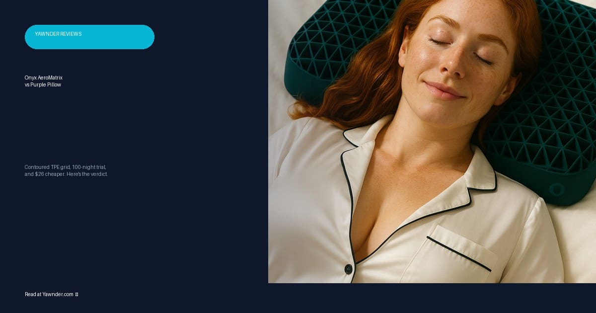 Woman with red hair sleeping peacefully on an Onyx AeroMatrix pillow.