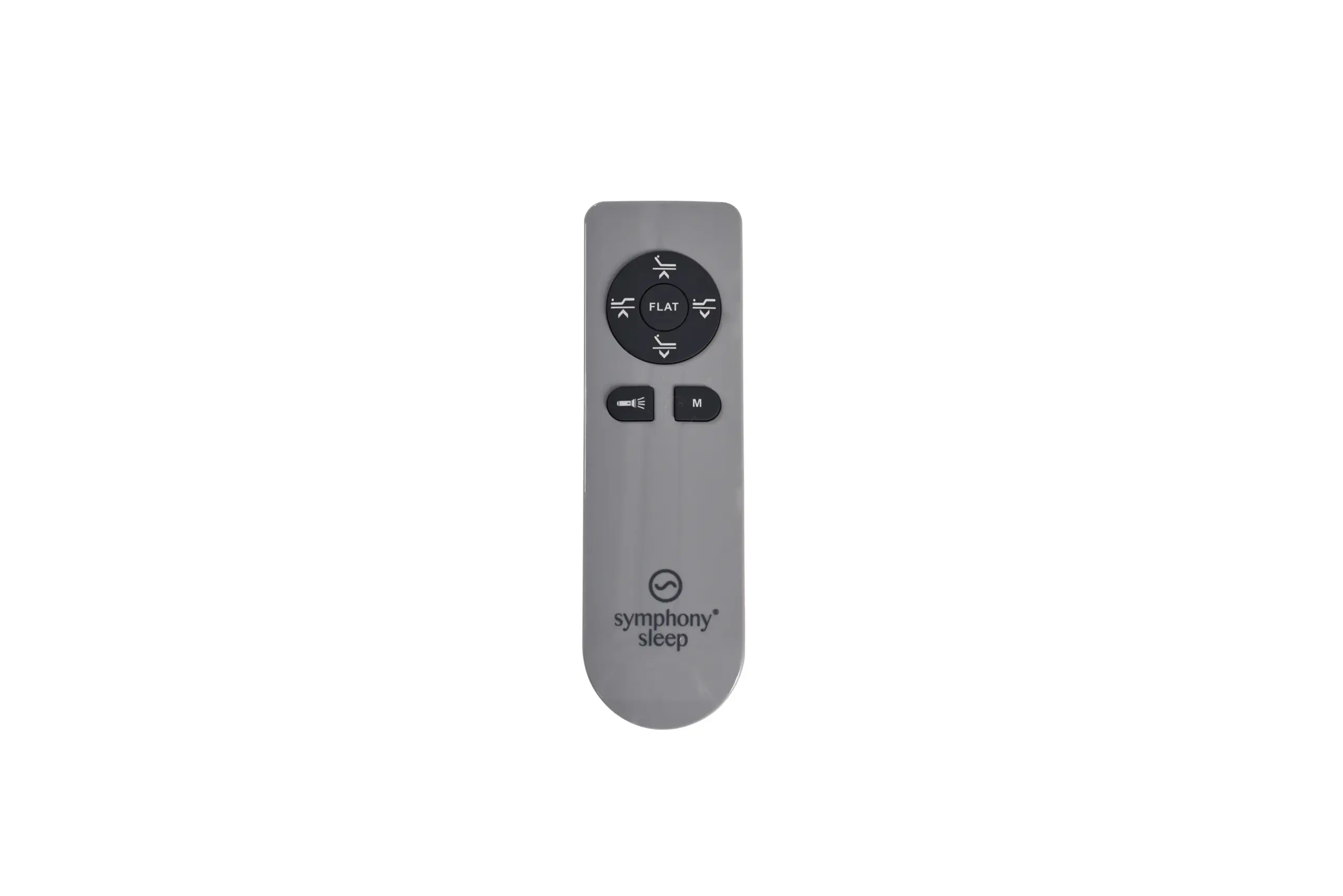 Gray Symphony Sleep ES200 adjustable base remote control with black buttons on a white background