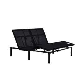 Black adjustable bed base, visible from the front, with both sides raised in white studio.