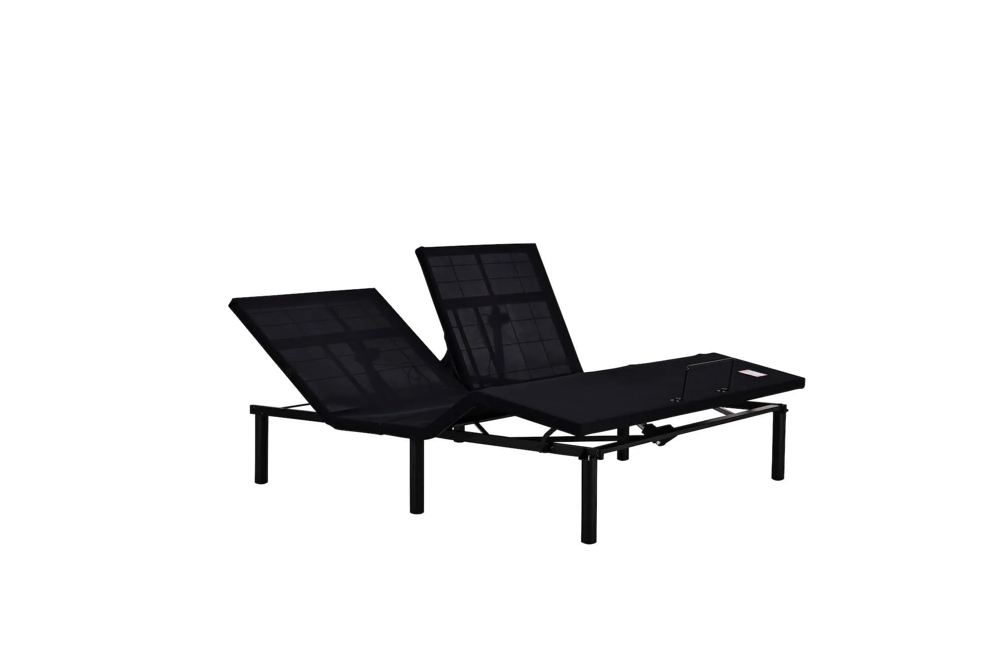 Two black adjustable bed bases, ES200SHK model, with heads and feet elevated.