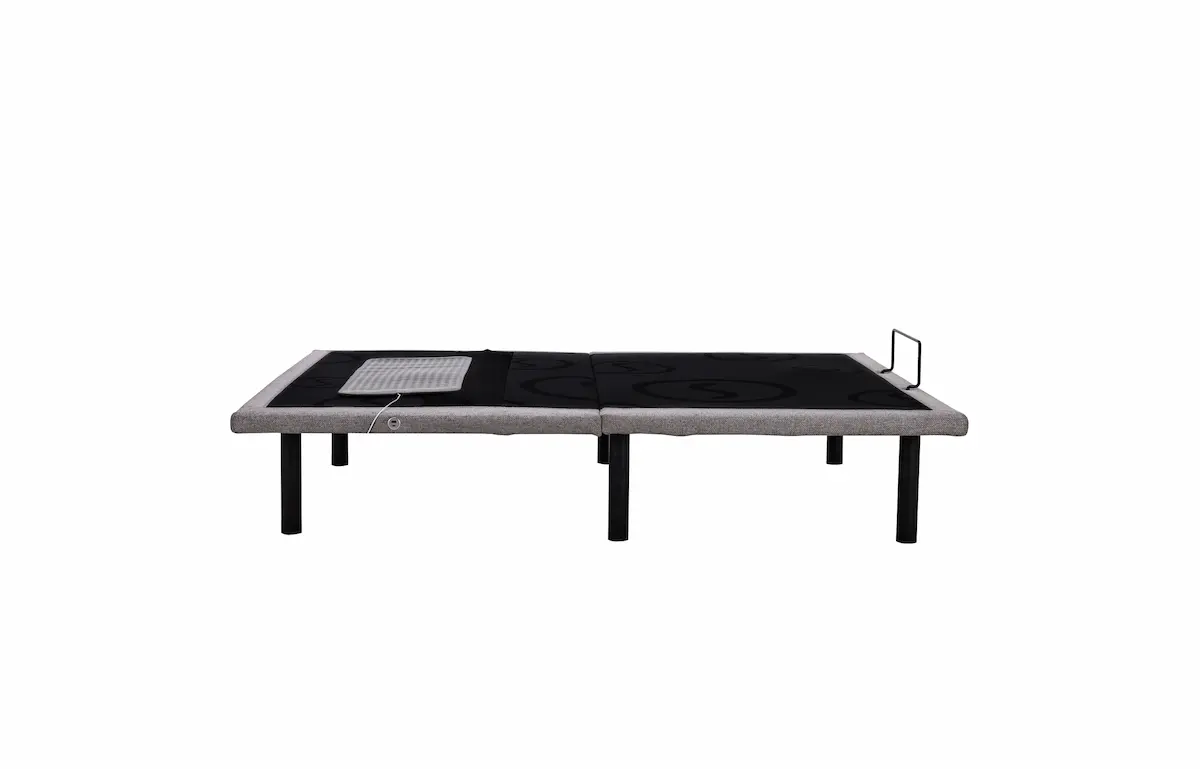 SleepSense Pad installed on a light grey adjustable bed frame with black legs