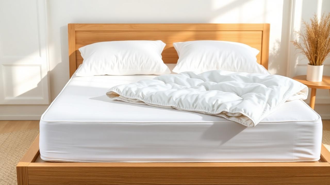 White queen mattress with cooling comforter and pillows on oak frame — Amazon Prime Day 2026 mattress deals
