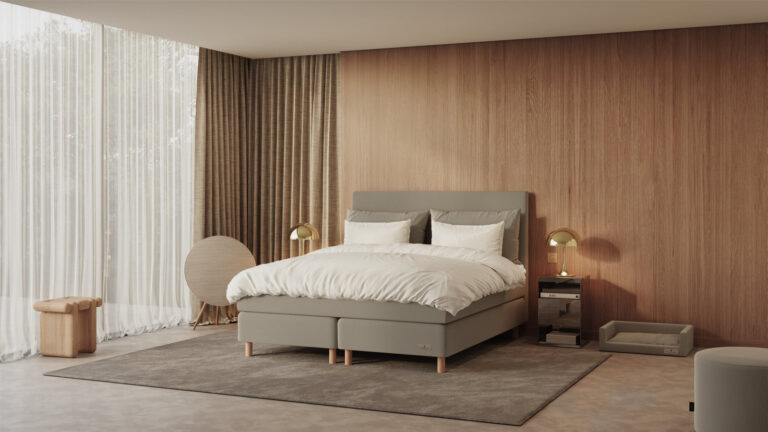 Carpe Diem Beds Kornö continental bed in a light-grey wool fabric