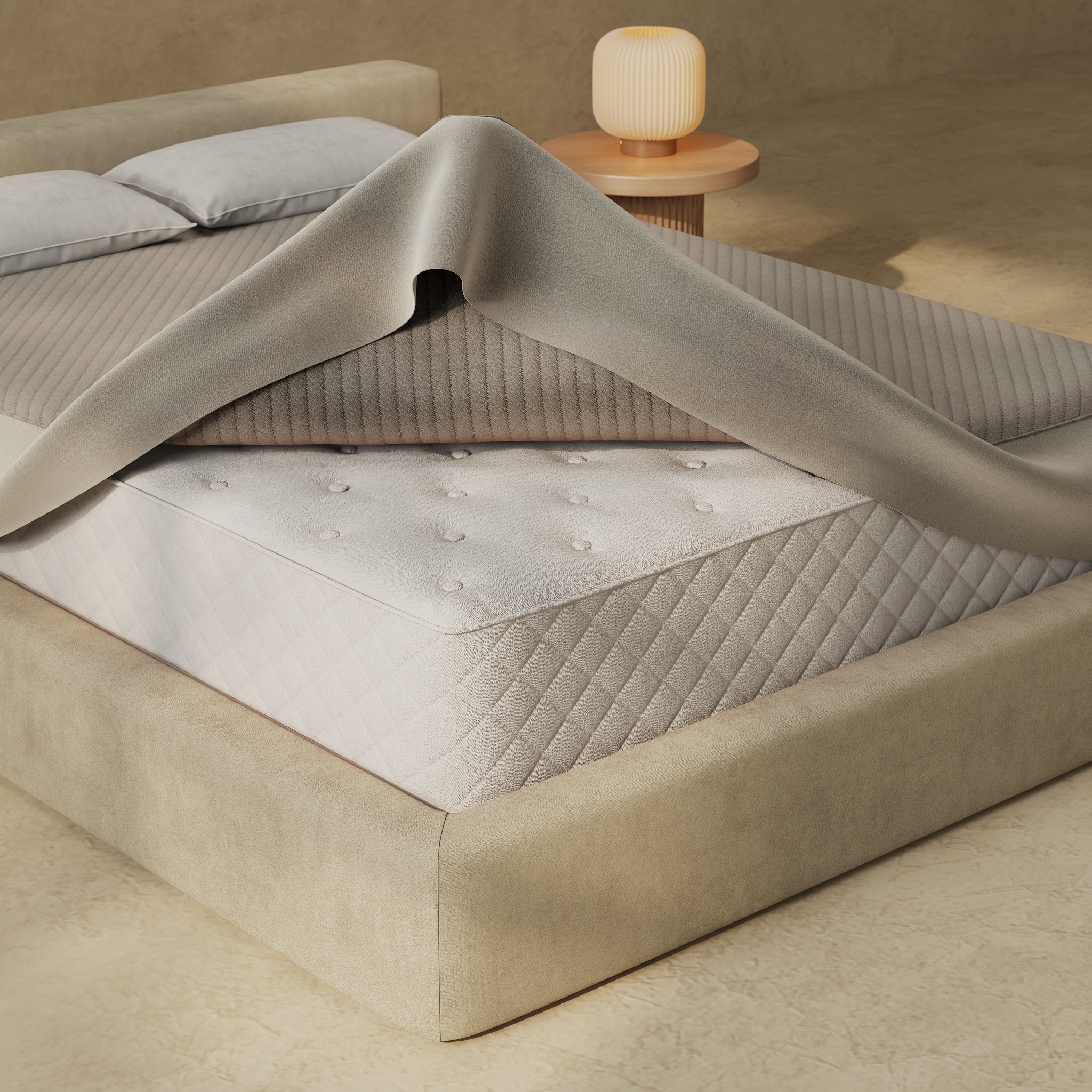 Orion smart cover being fitted over an existing mattress