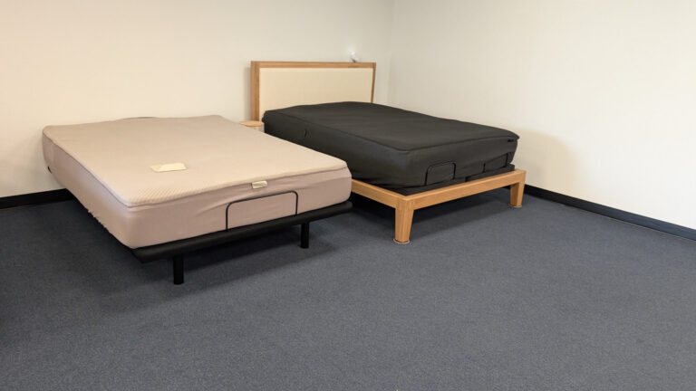 Orion Sleep system and Eight Sleep Pod compared side by side in the Yawnder showroom