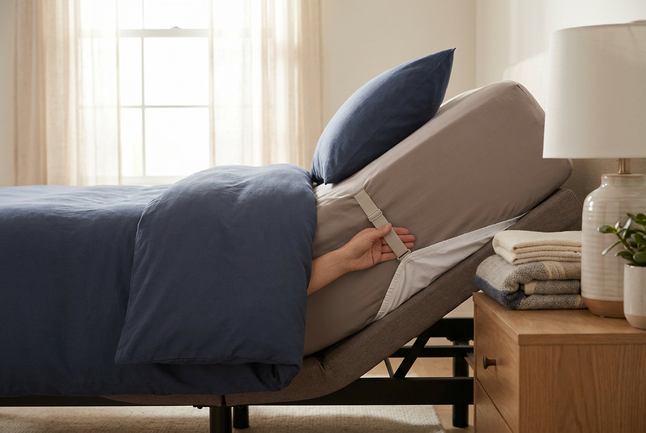 How to Keep Sheets Secure on Adjustable Beds — editorial illustration