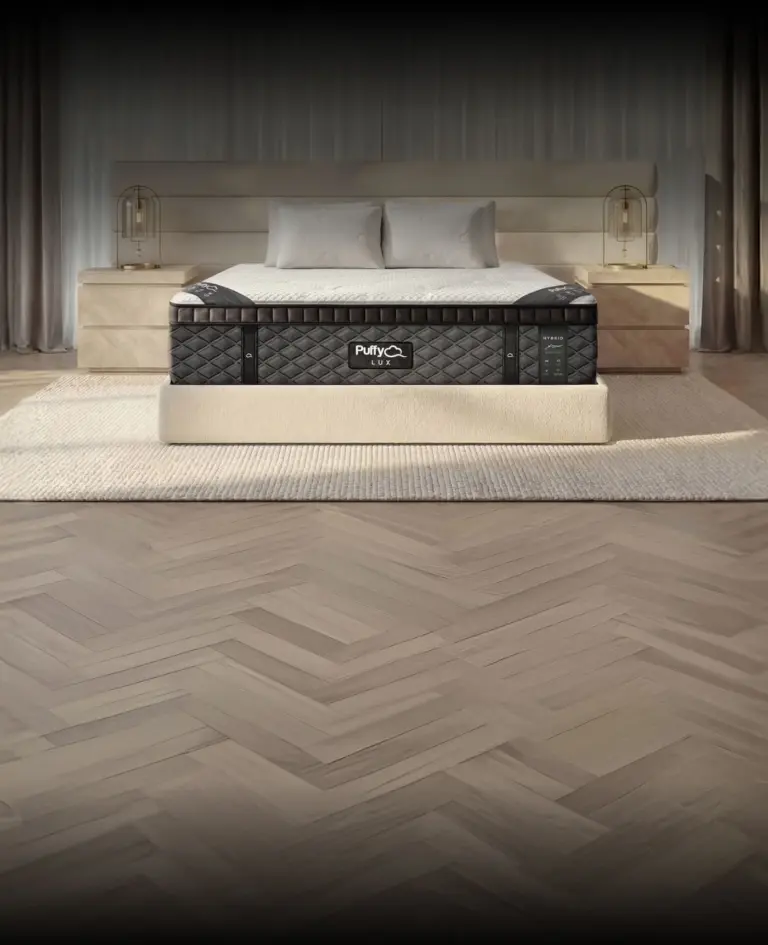 Puffy Lux mattress front view showing the quilted cooling cover