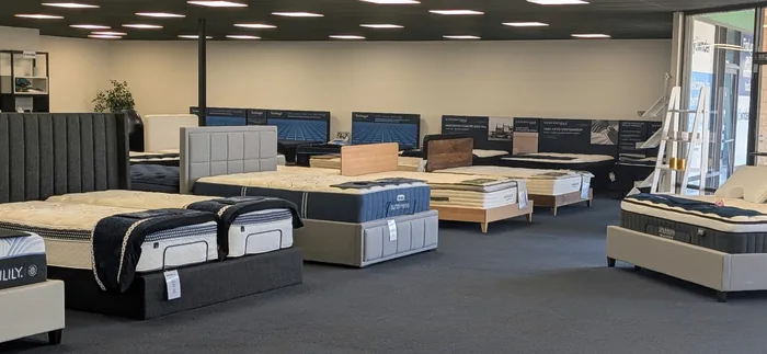 Yawnder San Diego showroom floor with mattresses set up for testing