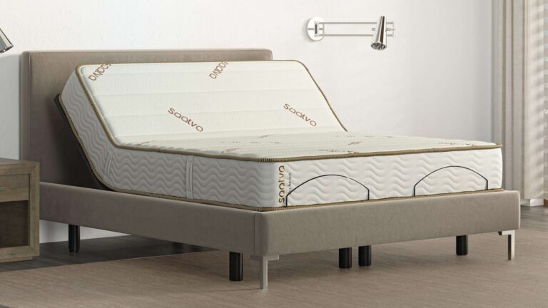 Zenhaven natural latex mattress on a bed frame in a bedroom