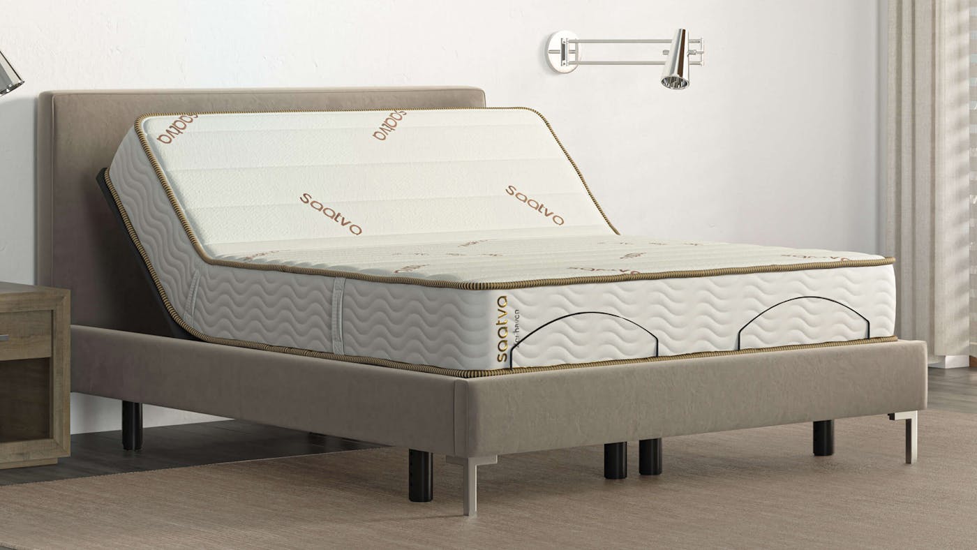 Zenhaven natural latex mattress on a bed frame in a bedroom
