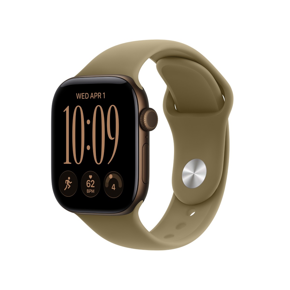 Apple Watch Series 12 in Dark Bronze aluminum with Olive Sport Band