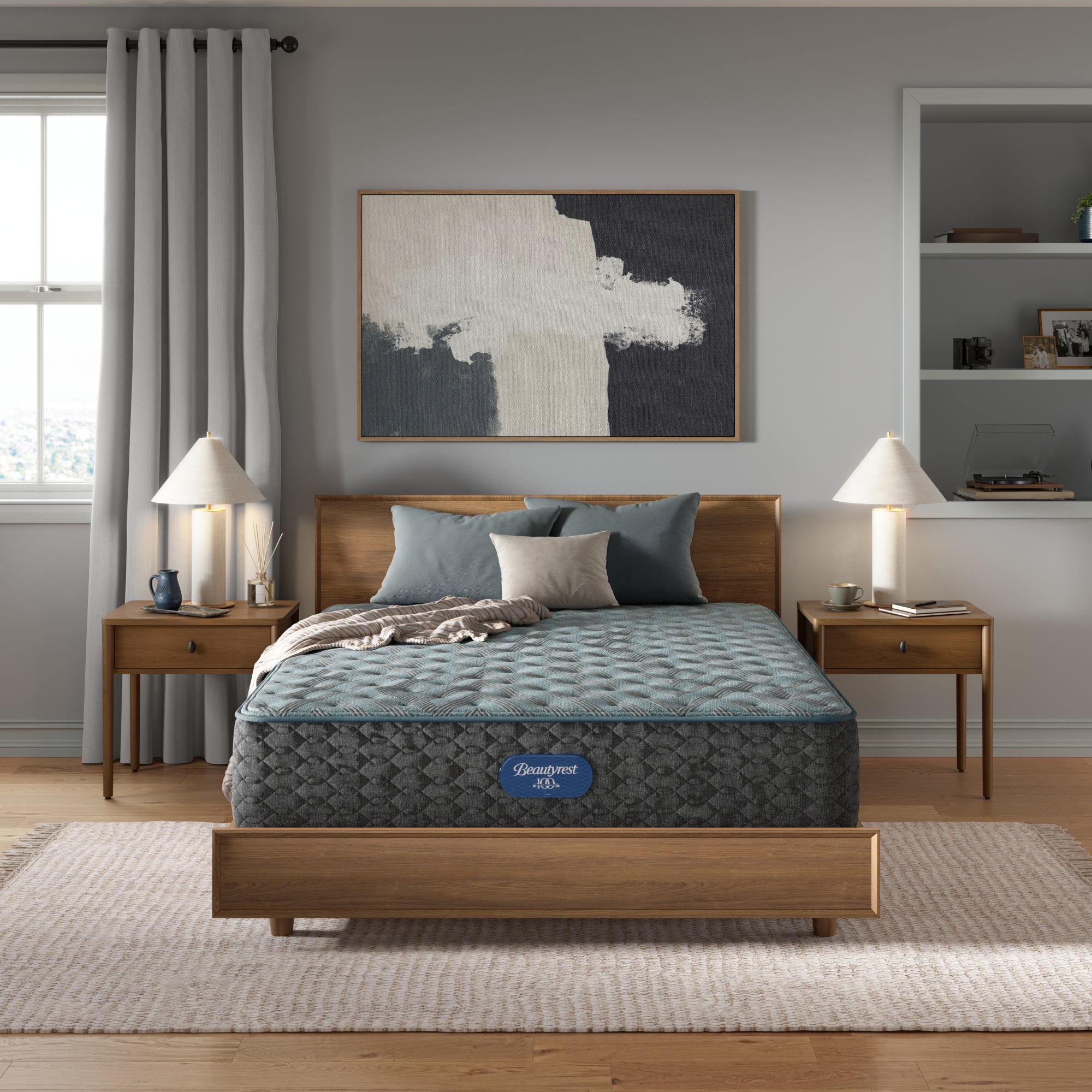 A modern Beautyrest mattress in a bedroom