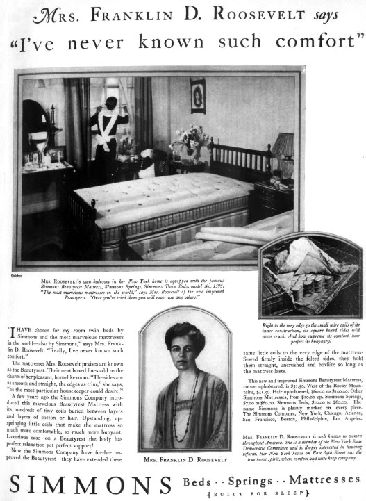 Eleanor Roosevelt in a Simmons mattress advertisement