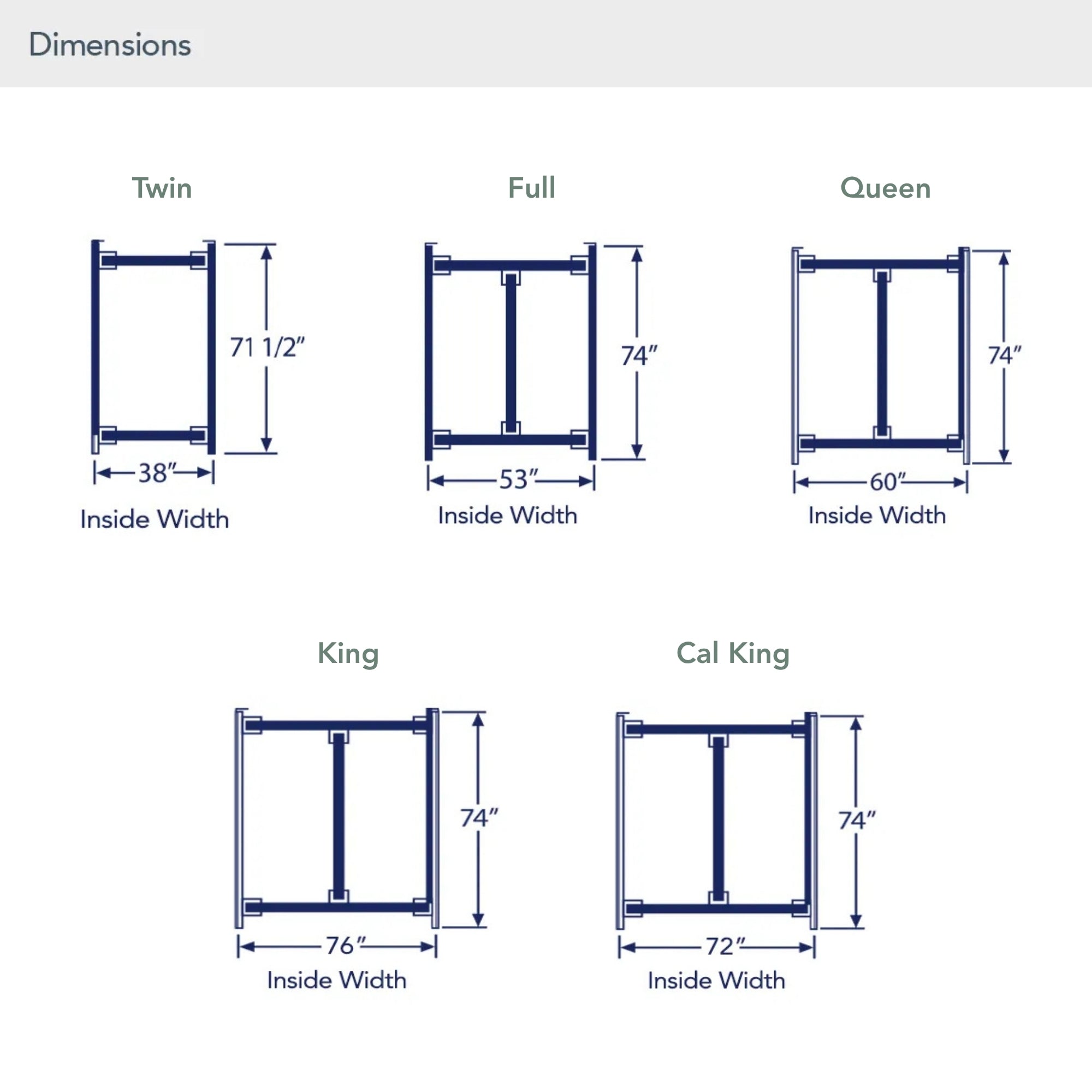 Enguage Bed Frame dimensions by size