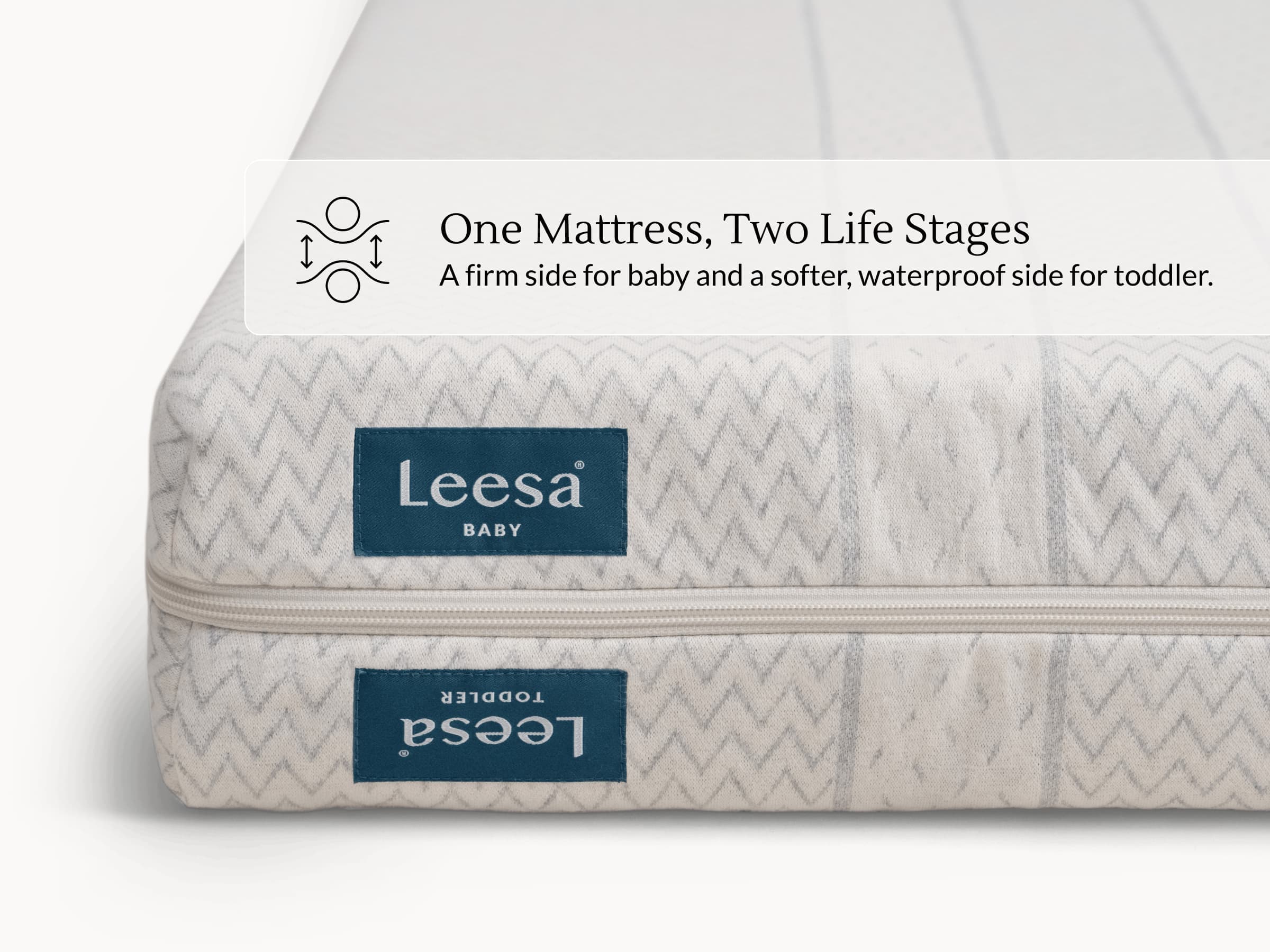 Leesa Natural Crib Mattress showing baby and toddler sides